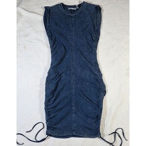 La Classe Couture Faux Denim Blue Ruched Bodycon Dress